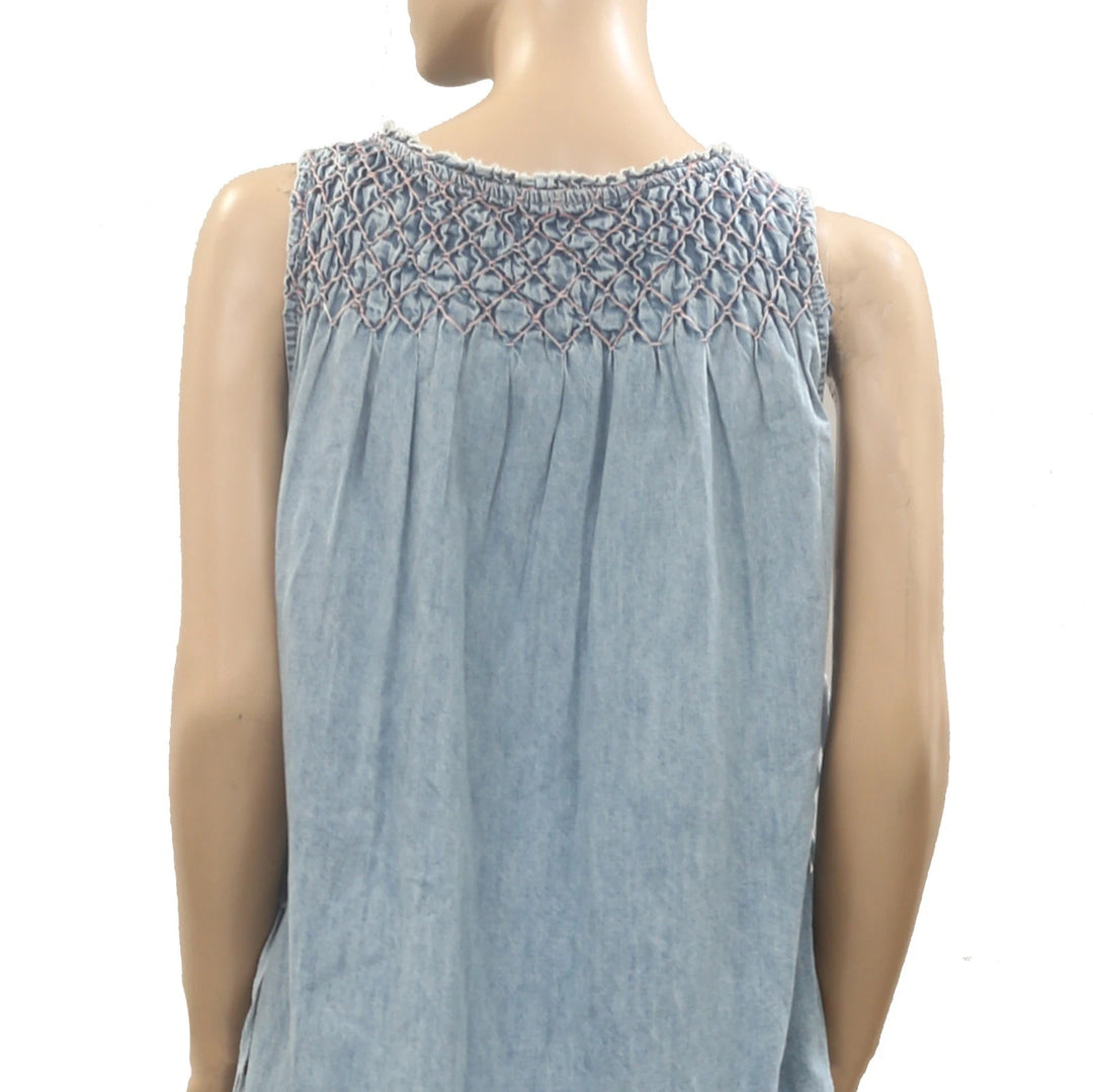 Free People Maisie Smocked Denim Mini Dress