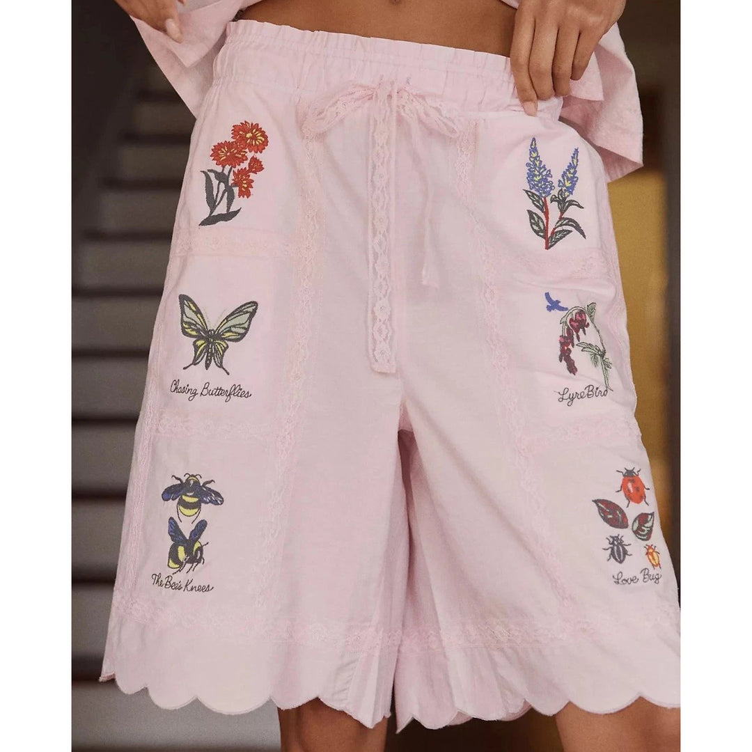 Anthropologie LyreBird Embroidered Bermuda Shorts