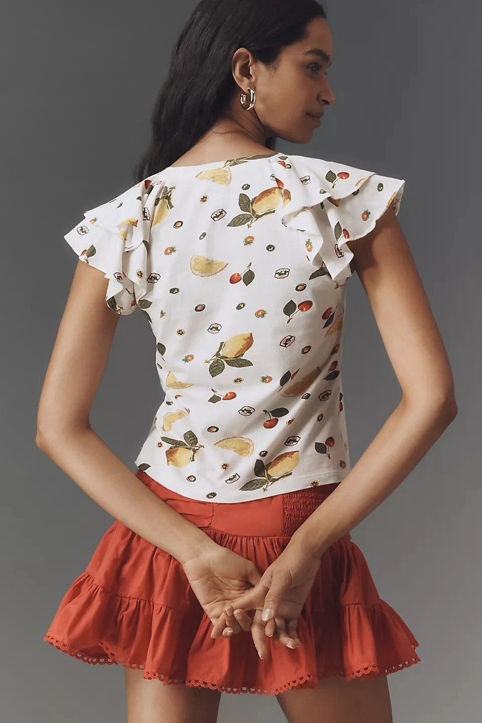 By Anthropologie Maeve Scoop-Neck Flounce-Sleeve Tee Top