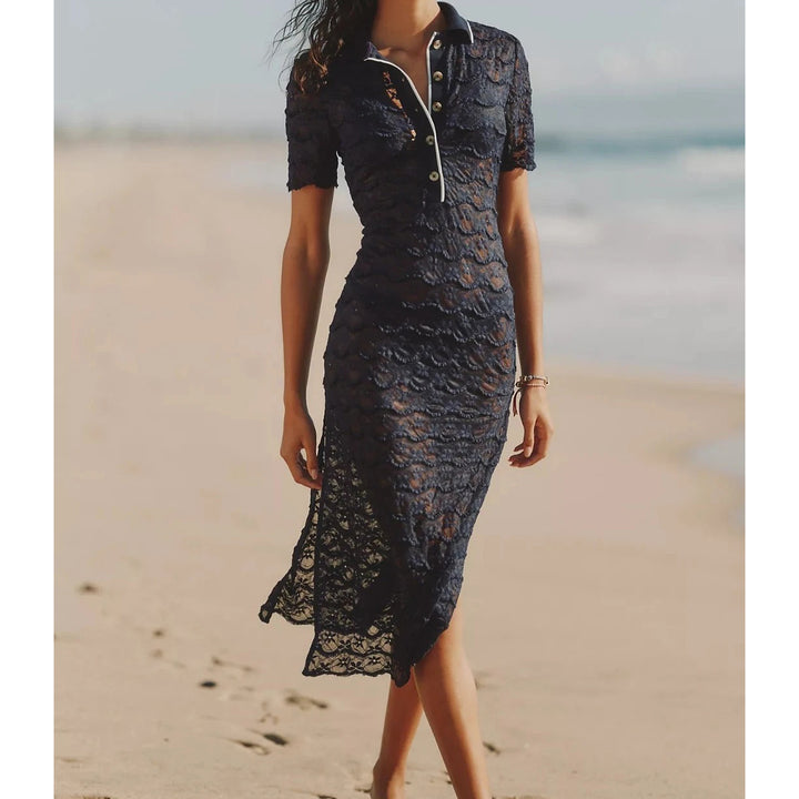 Anthropologie Celandine Collared Lace Midi Dress