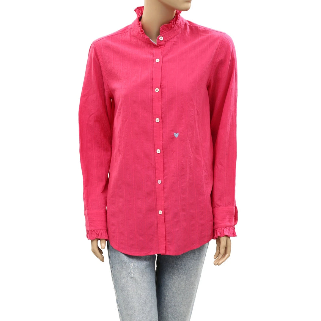 Kerri Rosenthal Buttondown Ruffle Shirt Tunic Top