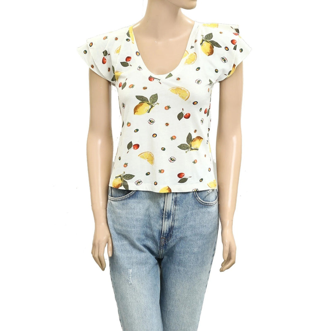 By Anthropologie Maeve Scoop-Neck Flounce-Sleeve Tee Top