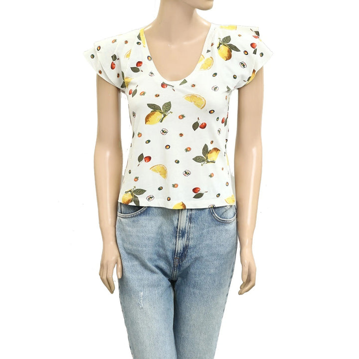 By Anthropologie Maeve Scoop-Neck Flounce-Sleeve Tee Top