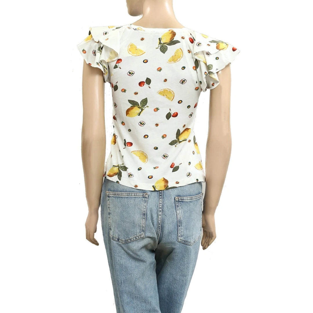 By Anthropologie Maeve Scoop-Neck Flounce-Sleeve Tee Top