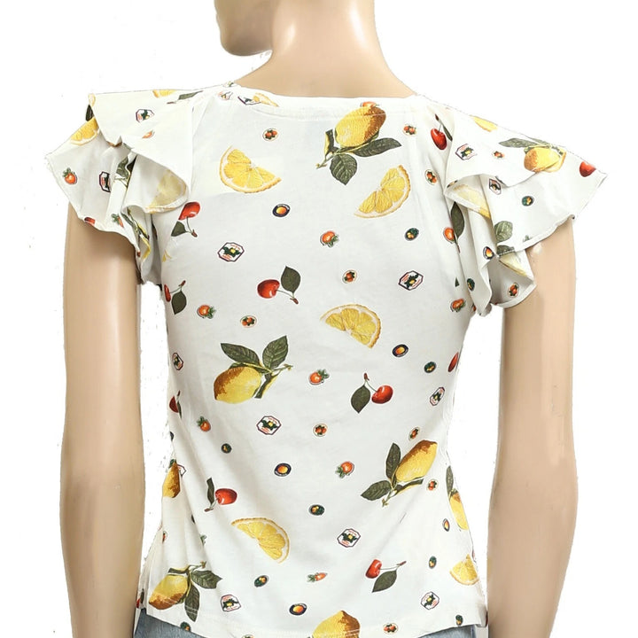 By Anthropologie Maeve Scoop-Neck Flounce-Sleeve Tee Top