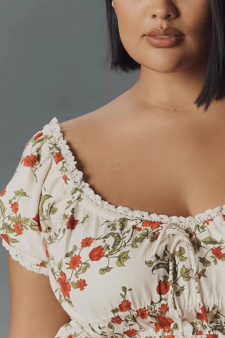 Anthropologie Maeve Short-Sleeve Sweetheart-Neck Peplum Top