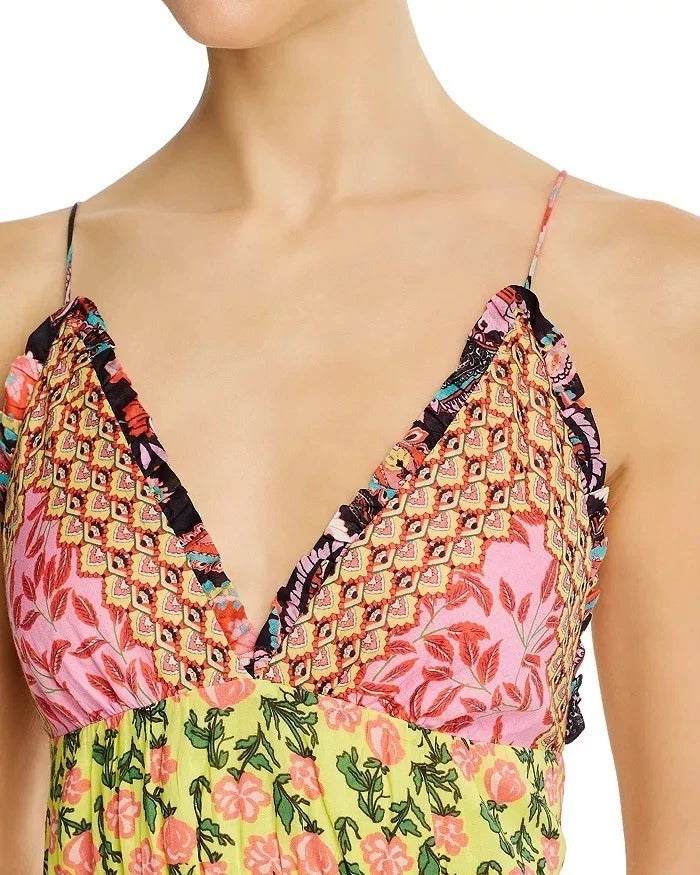 Alice+Olivia Imogene Mixed-Print Tiered Ruffle Maxi Dress