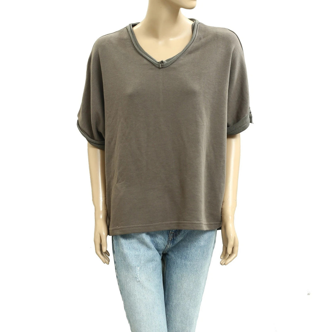 Voyageur By Mersea Frenchie Raw Edge V-Neck Sweatshirt Top