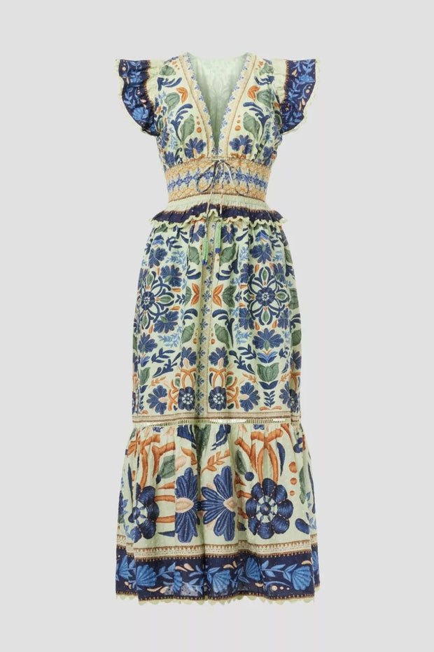 Farm Rio Anthropologie Ocean Tapestry Suzani Midi Dress