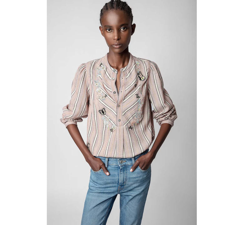 Zadig & Voltaire Teda Raye Brod Shirt Blouse Top