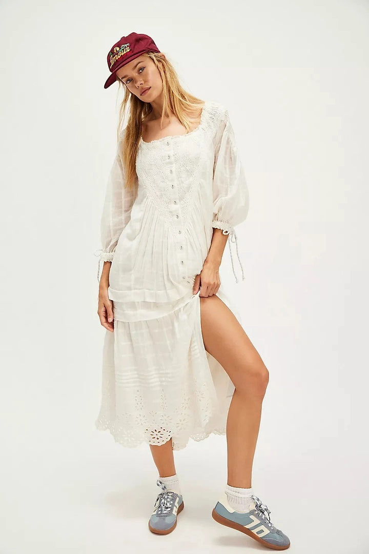 Free People Spencer Floral Eyelet Embroidered Lace Maxi Dress