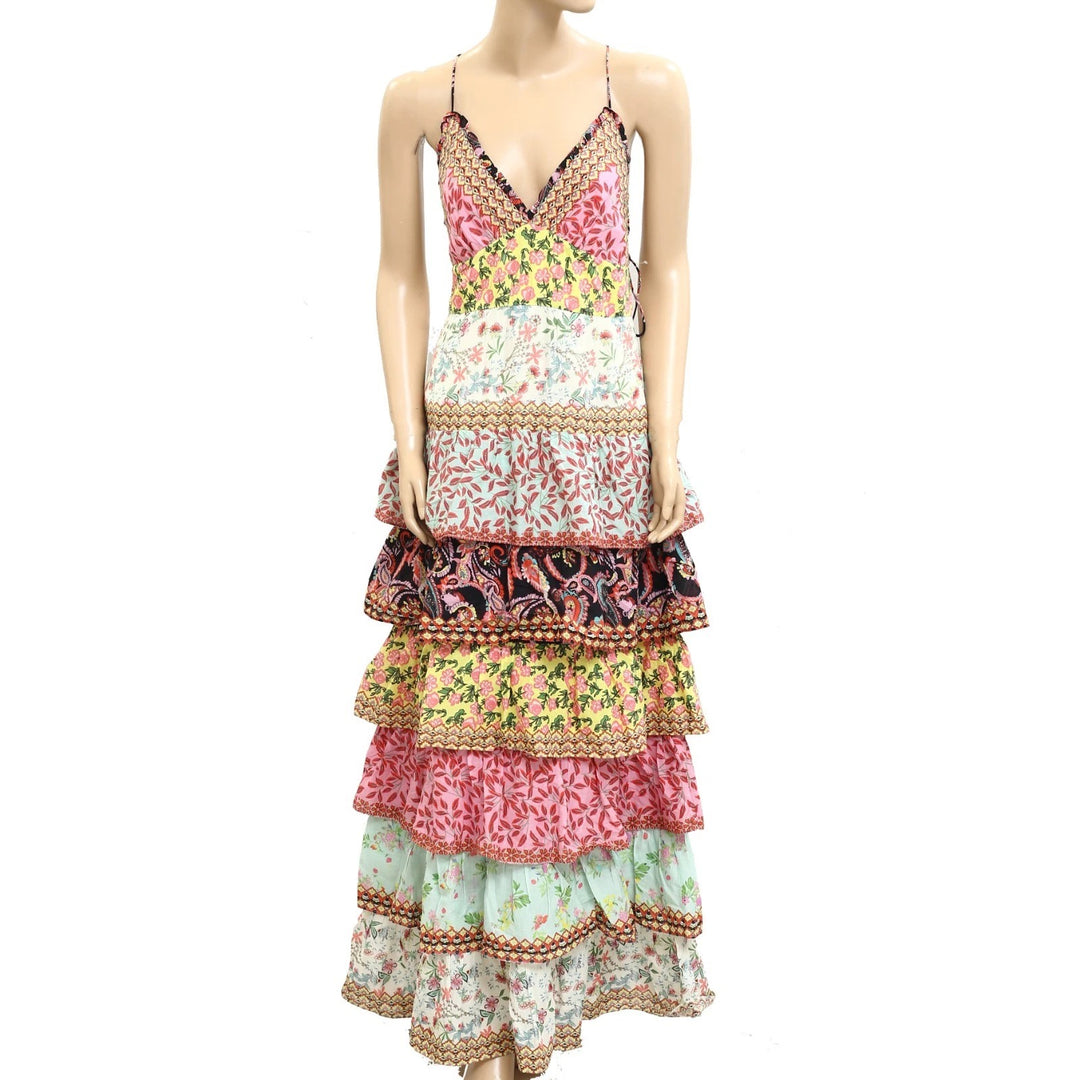 Alice+Olivia Imogene Mixed-Print Tiered Ruffle Maxi Dress