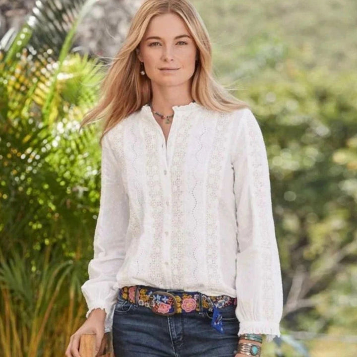 Sundance Floral Eyelet Embroidered Shirt Blouse Top