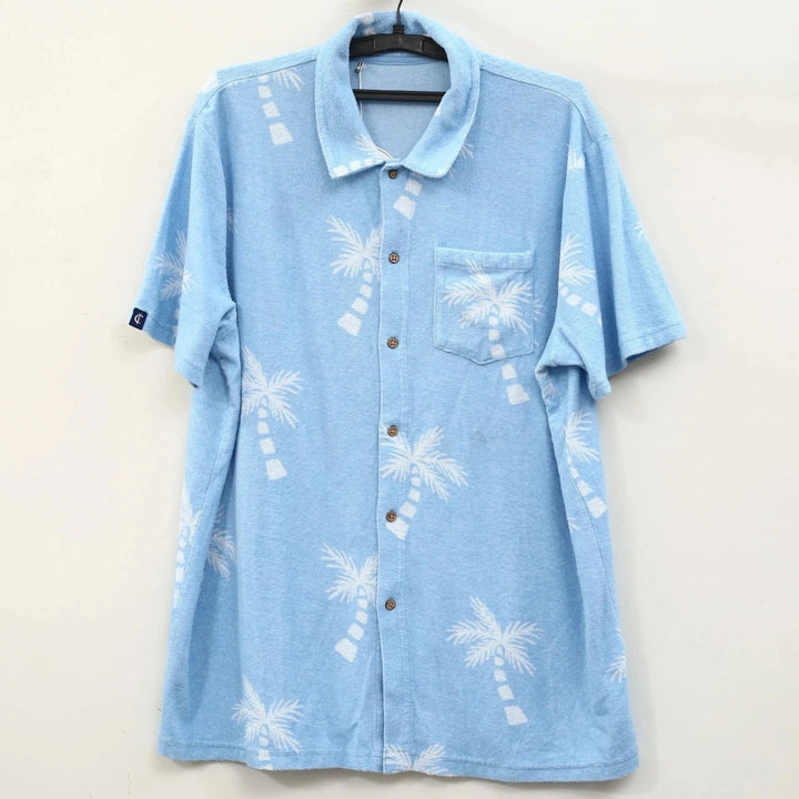 Criquet Terrycloth Palm Tree Printed Buttondown Men's Shirt