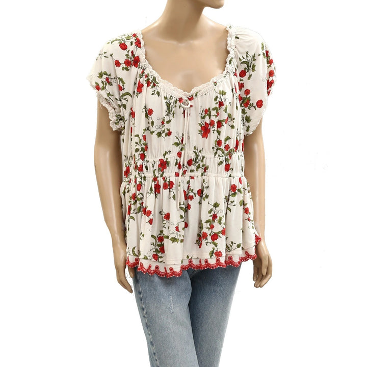 Anthropologie Maeve Short-Sleeve Sweetheart-Neck Peplum Top