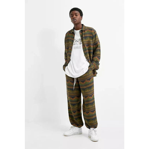 Urban Outfitters UO Green Geo Stripe Joggers Men's Pants