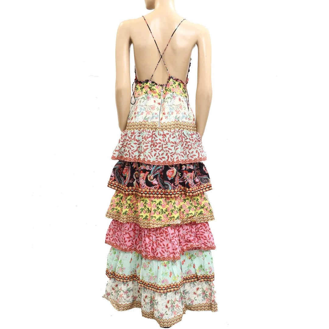 Alice+Olivia Imogene Mixed-Print Tiered Ruffle Maxi Dress