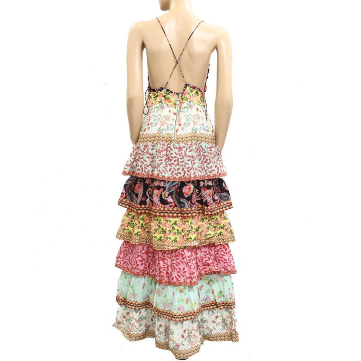 Alice+Olivia Imogene Mixed-Print Tiered Ruffle Maxi Dress