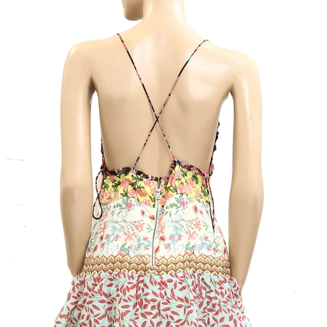 Alice+Olivia Imogene Mixed-Print Tiered Ruffle Maxi Dress