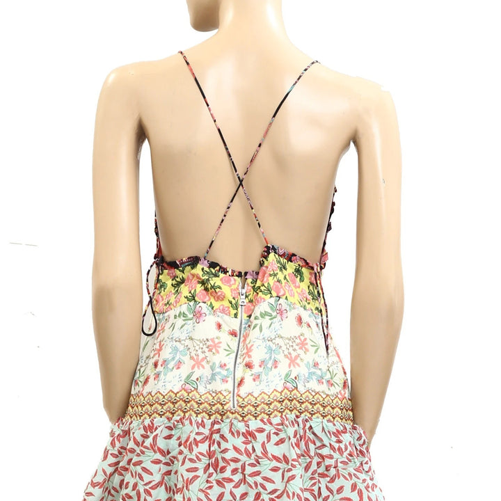 Alice+Olivia Imogene Mixed-Print Tiered Ruffle Maxi Dress