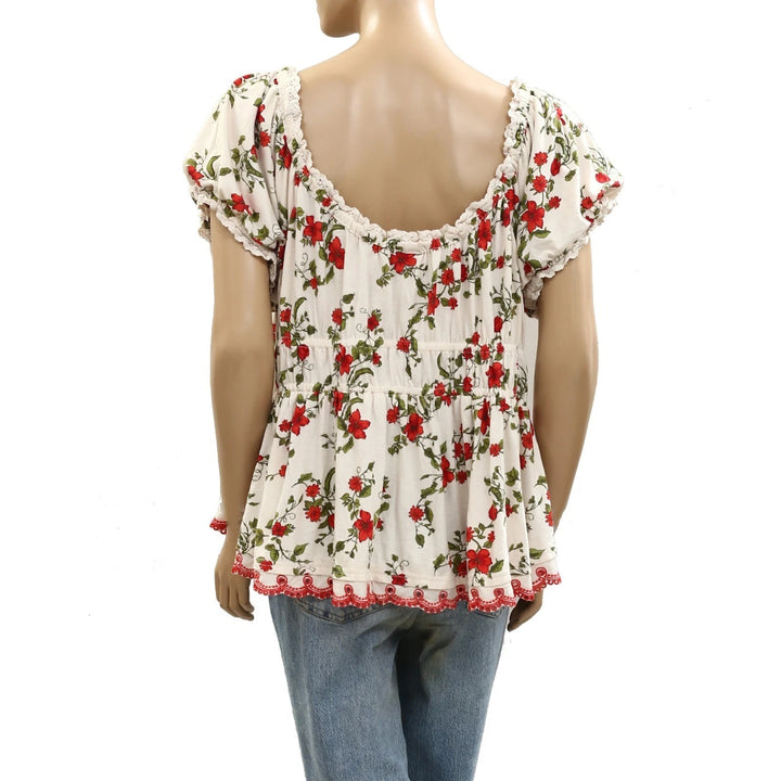 Anthropologie Maeve Short-Sleeve Sweetheart-Neck Peplum Top