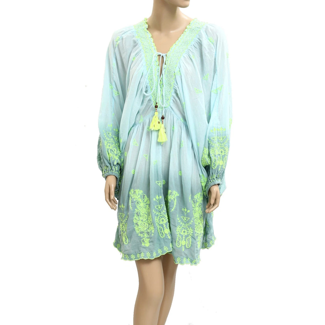 Free People Floral Embroidered Long Sleeve Mini Dress