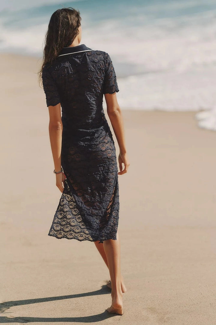 Anthropologie Celandine Collared Lace Midi Dress