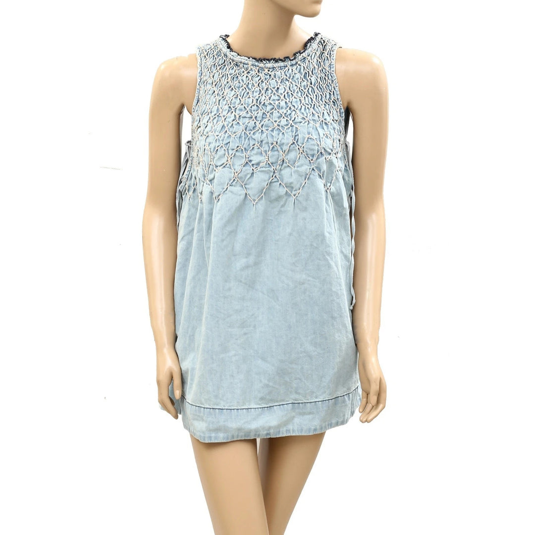 Free People Maisie Smocked Denim Mini Dress