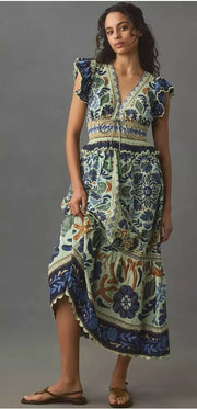 Farm Rio Anthropologie Ocean Tapestry Suzani Midi Dress