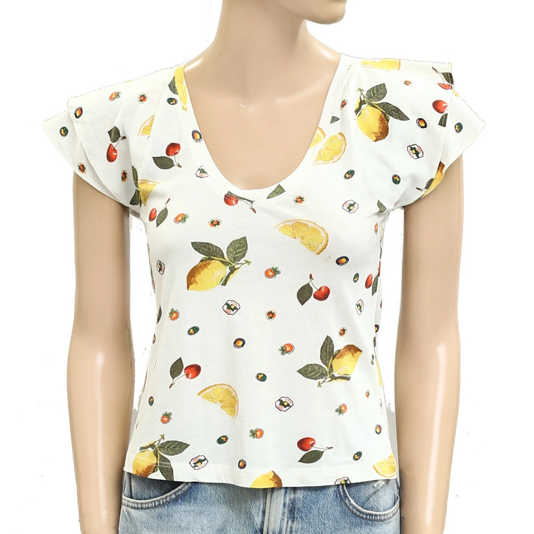 By Anthropologie Maeve Scoop-Neck Flounce-Sleeve Tee Top