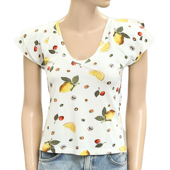 By Anthropologie Maeve Scoop-Neck Flounce-Sleeve Tee Top