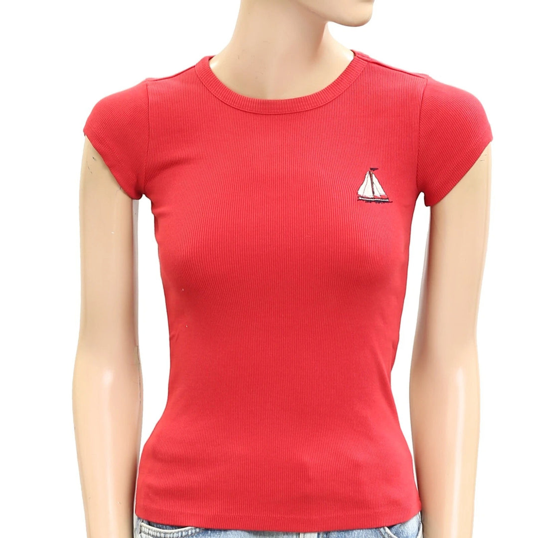 Anthropologie Maeve Embroidered Baby Tee Blouse Top
