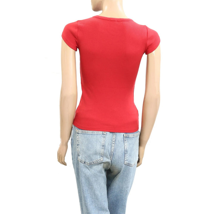 Anthropologie Maeve Embroidered Baby Tee Blouse Top