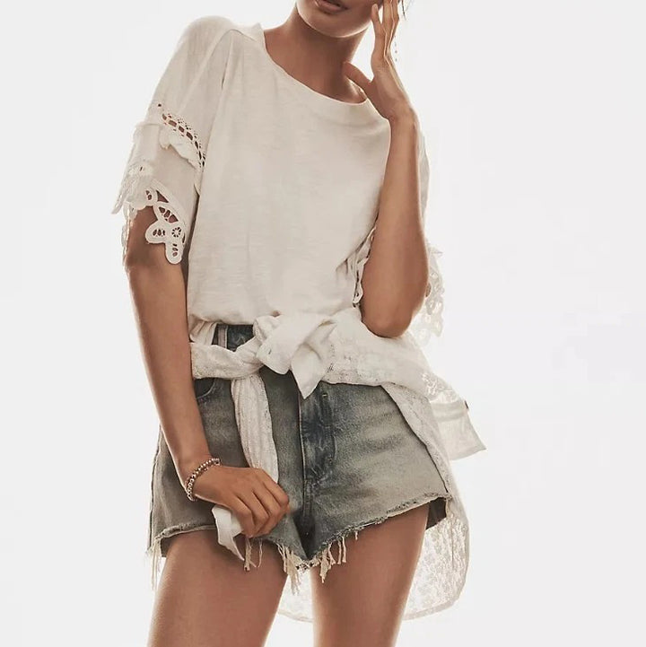 By Anthropologie Pilcro Heritage Lace-Trim Tee Blouse Top