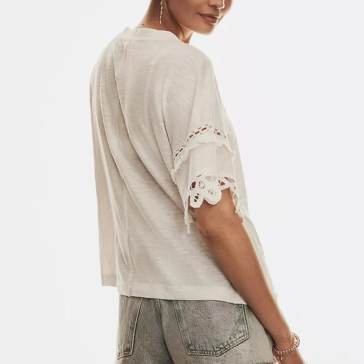 By Anthropologie Pilcro Heritage Lace-Trim Tee Blouse Top