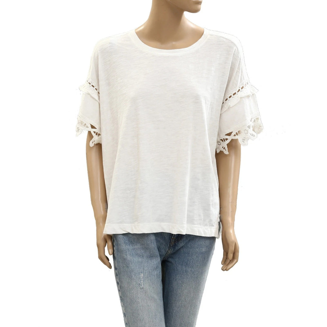 By Anthropologie Pilcro Heritage Lace-Trim Tee Blouse Top