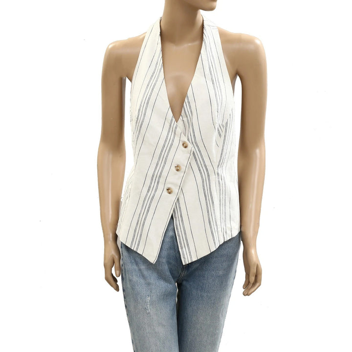 Free People Stripe Printed Vest Blouse Top