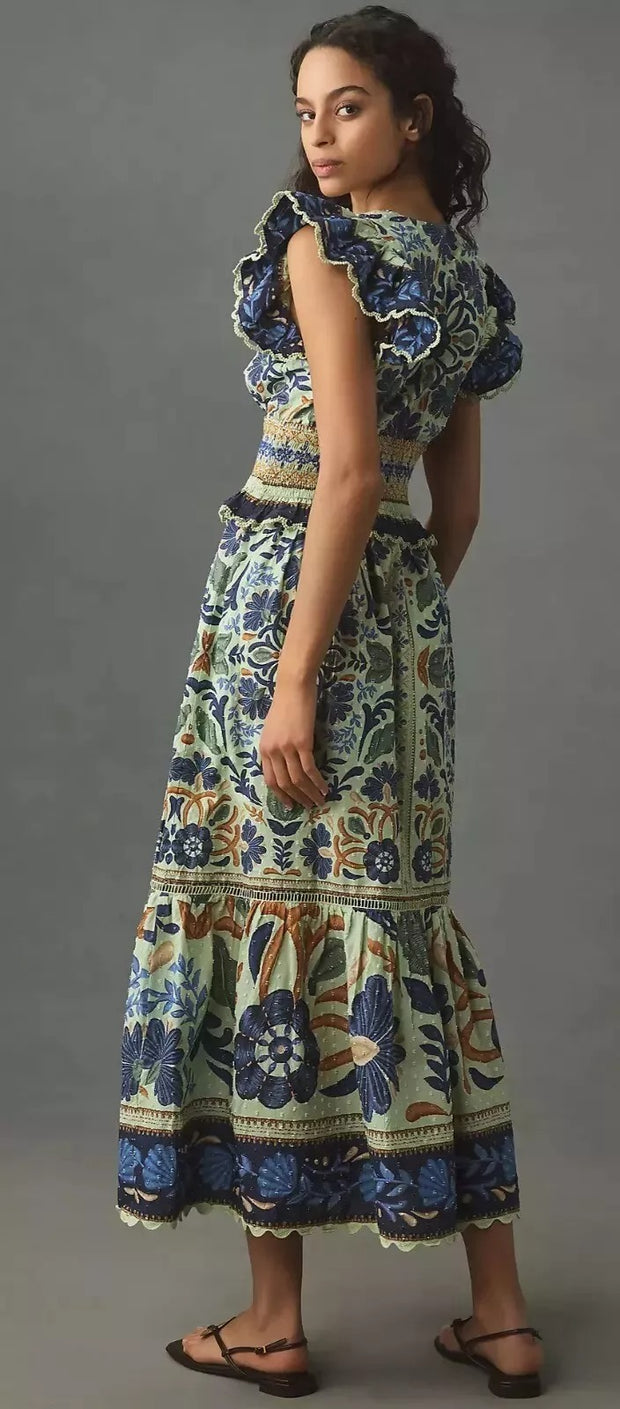 Farm Rio Anthropologie Ocean Tapestry Suzani Midi Dress