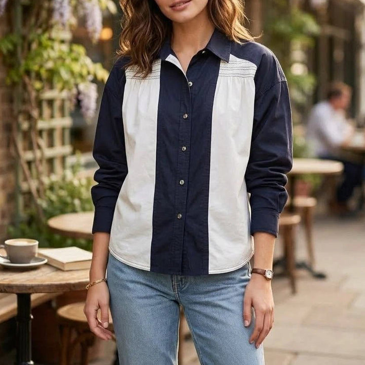 Free People We The Free Colorblock Smocked Buttondown Shirt Top