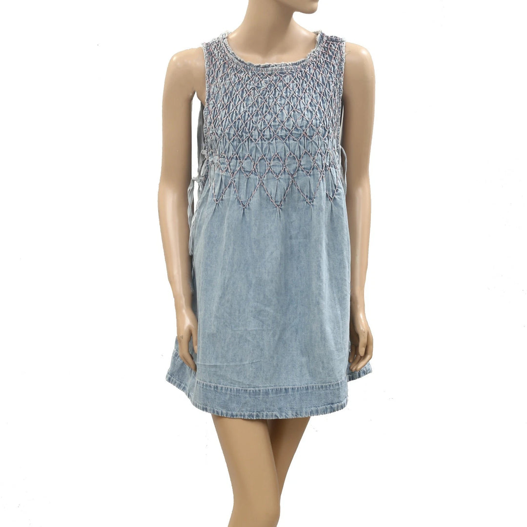 Free People Maisie Smocked Denim Mini Dress