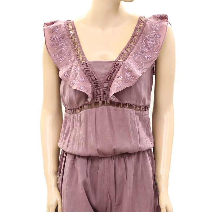 Drolatic Anthropologie Floral Eyelet Embroidered Romper