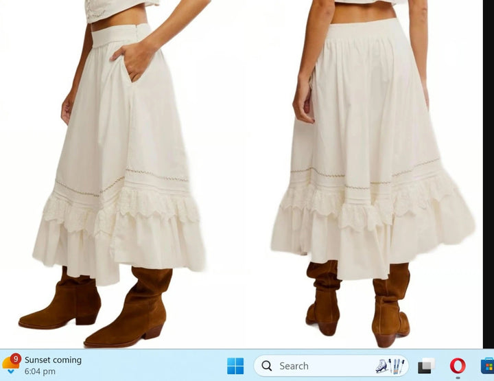 Free People Maeberrie Lace Midi Skirt