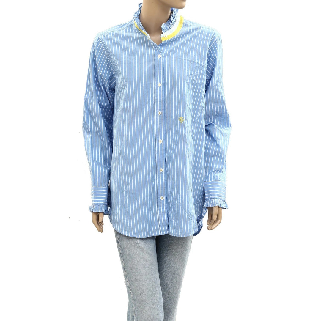 Kerri Rosenthal Mia Stripe Ruffle Shirt Top