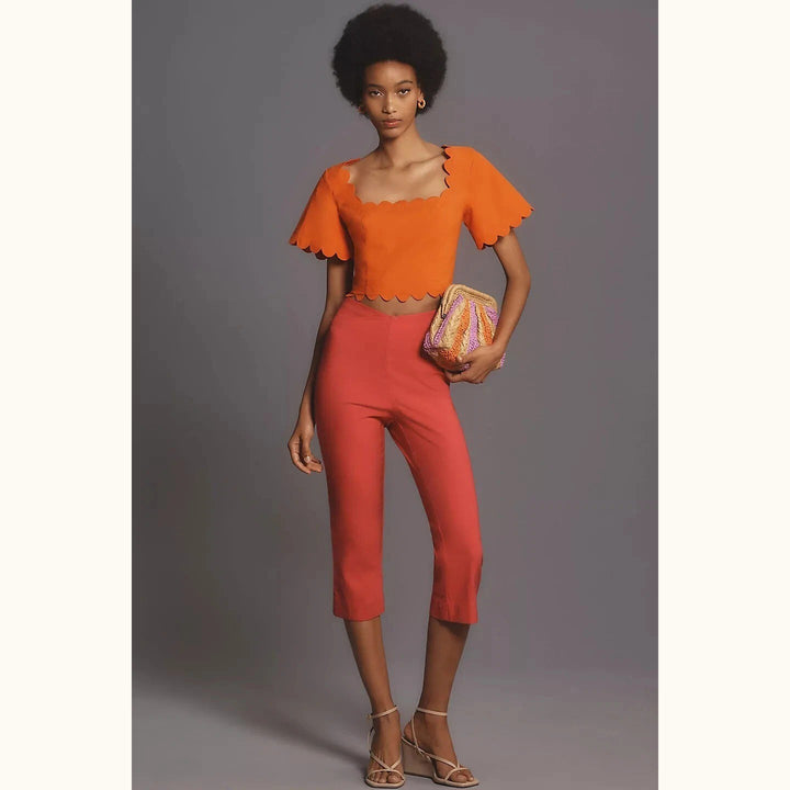 Maeve Anthropologie Square-Neck Scallop Blouse Top