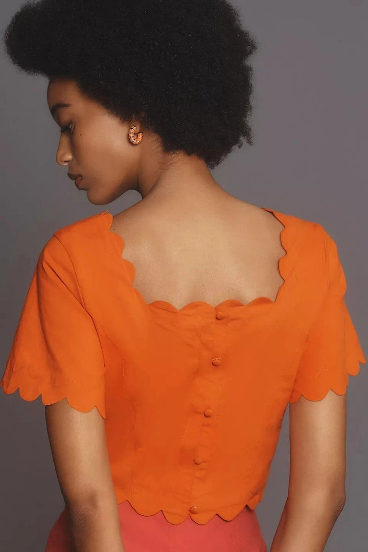 Maeve Anthropologie Square-Neck Scallop Blouse Top