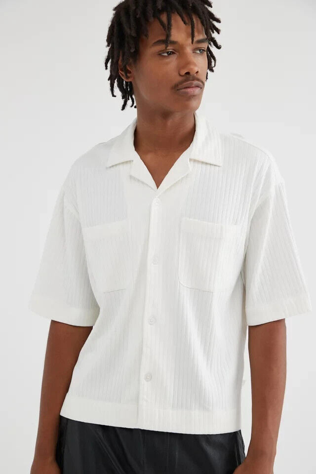 Urban Outfitters UO Standard Cloth Logan Ribbed Cropped Shirt Men's
