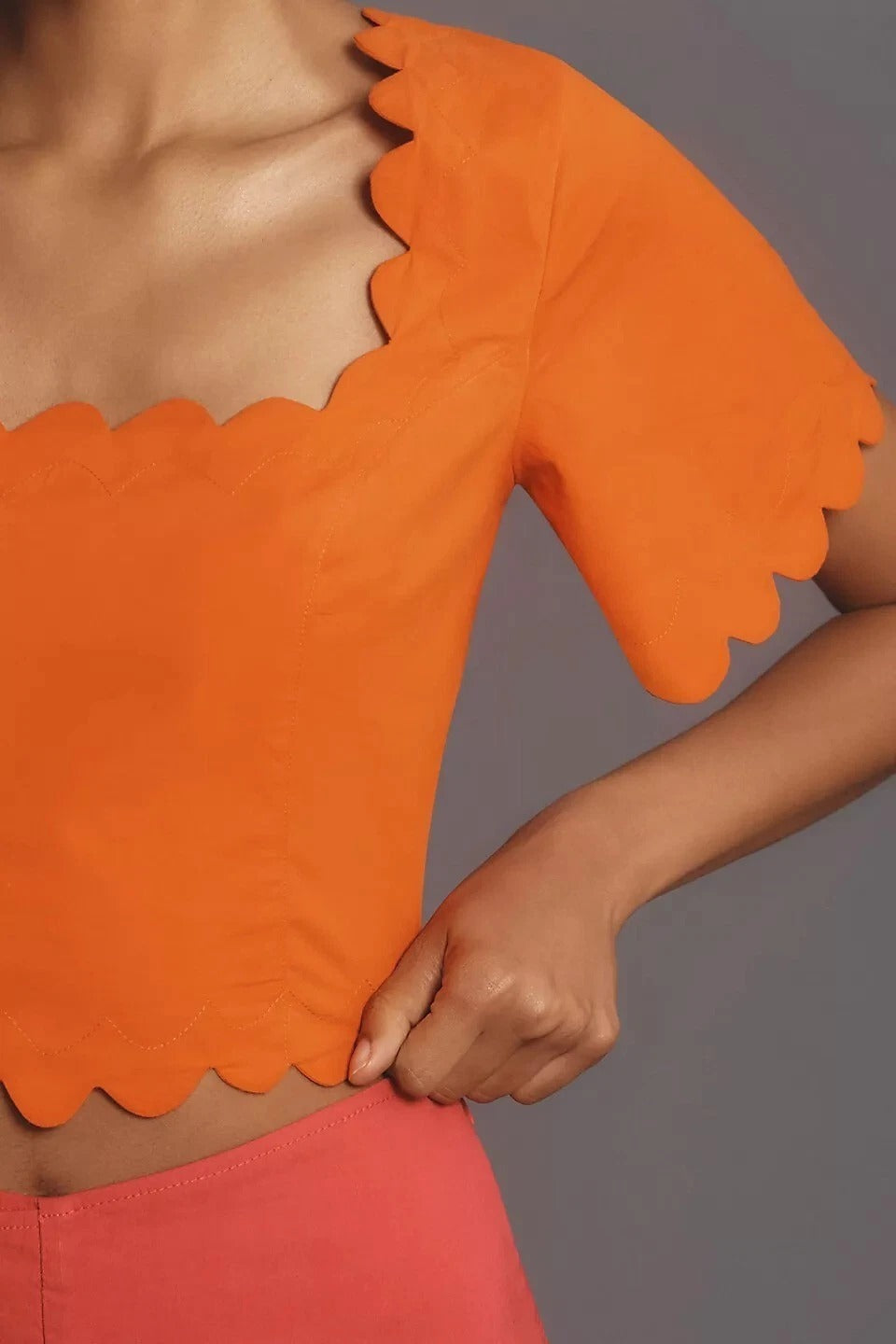 Maeve Anthropologie Square-Neck Scallop Blouse Top