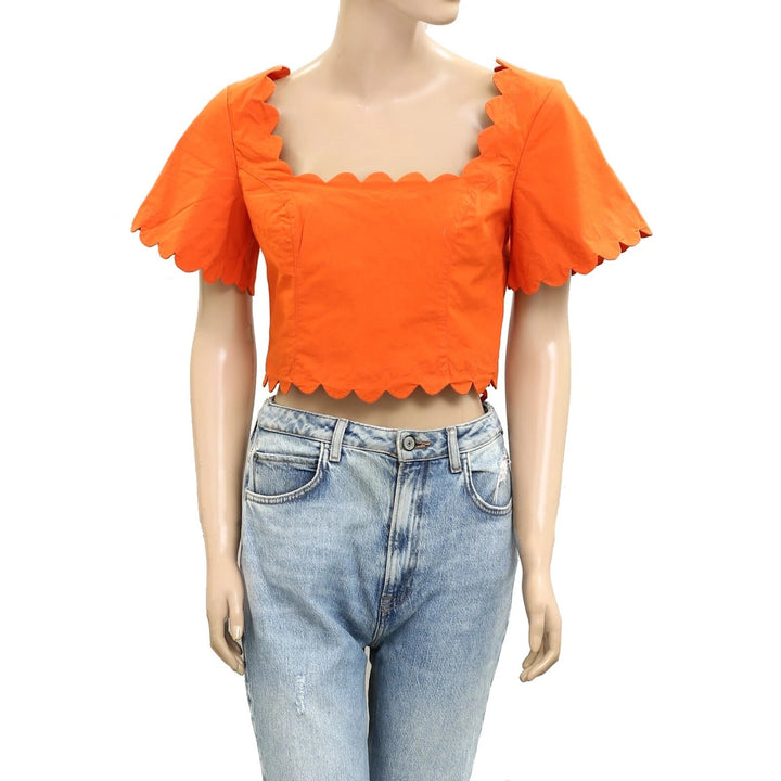 Maeve Anthropologie Square-Neck Scallop Blouse Top