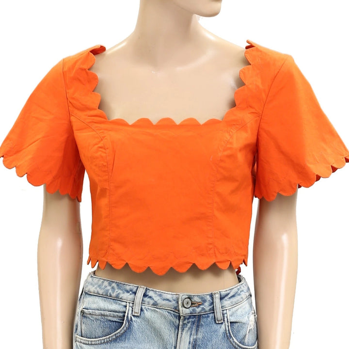 Maeve Anthropologie Square-Neck Scallop Blouse Top