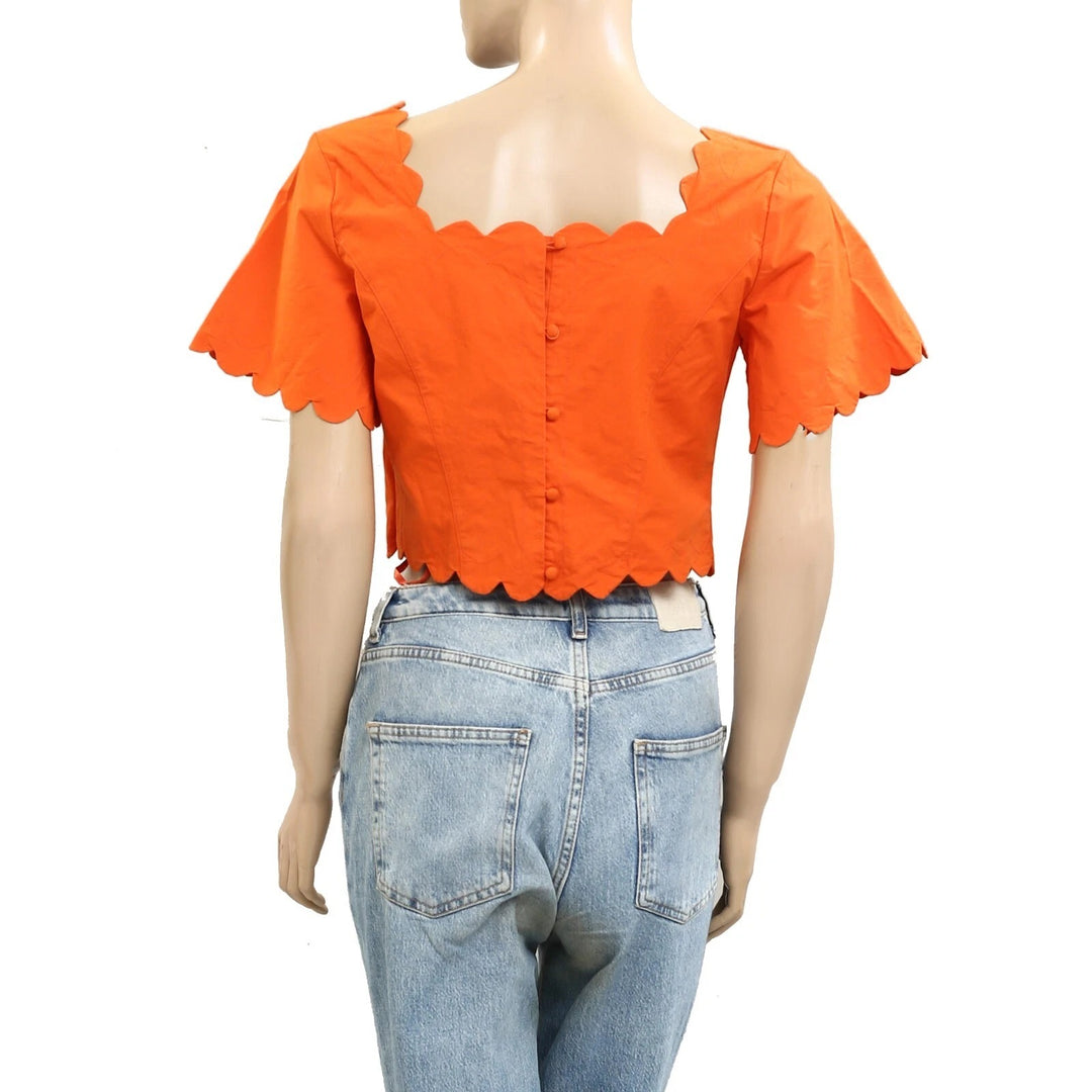 Maeve Anthropologie Square-Neck Scallop Blouse Top